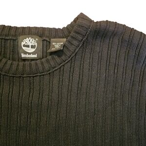 Timberland Mens 2XL Black Ribbed Knit Crewneck Sweater 100% Cotton Pullover